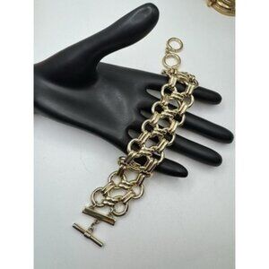 Vintage Chunky Double Gold Tone Bracelet Togle Closure Signed ERIN KNIGHT DESIGN